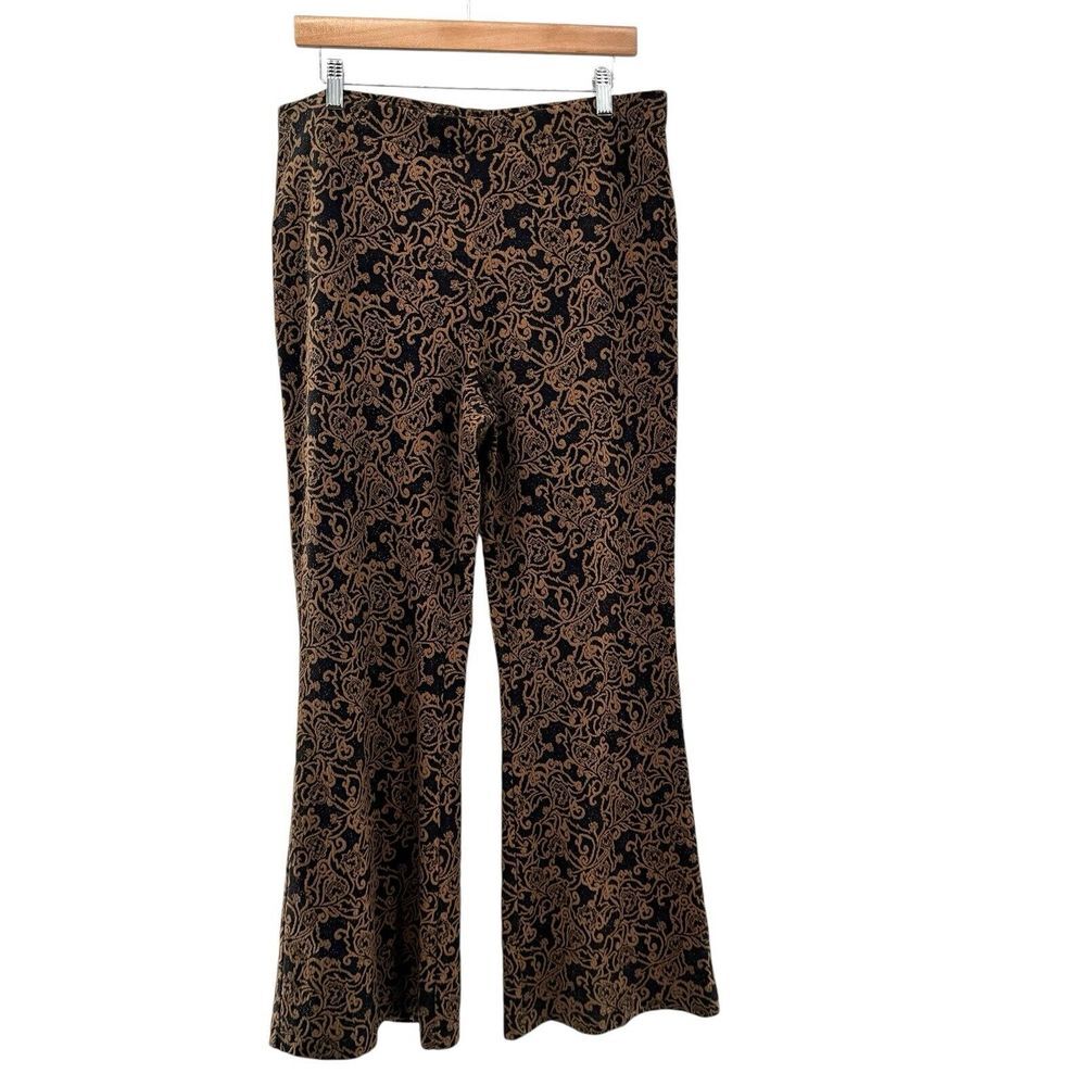 Soft Surroundings Paisley Pull On Pants Size Large Flare Boho Hippie Stretch